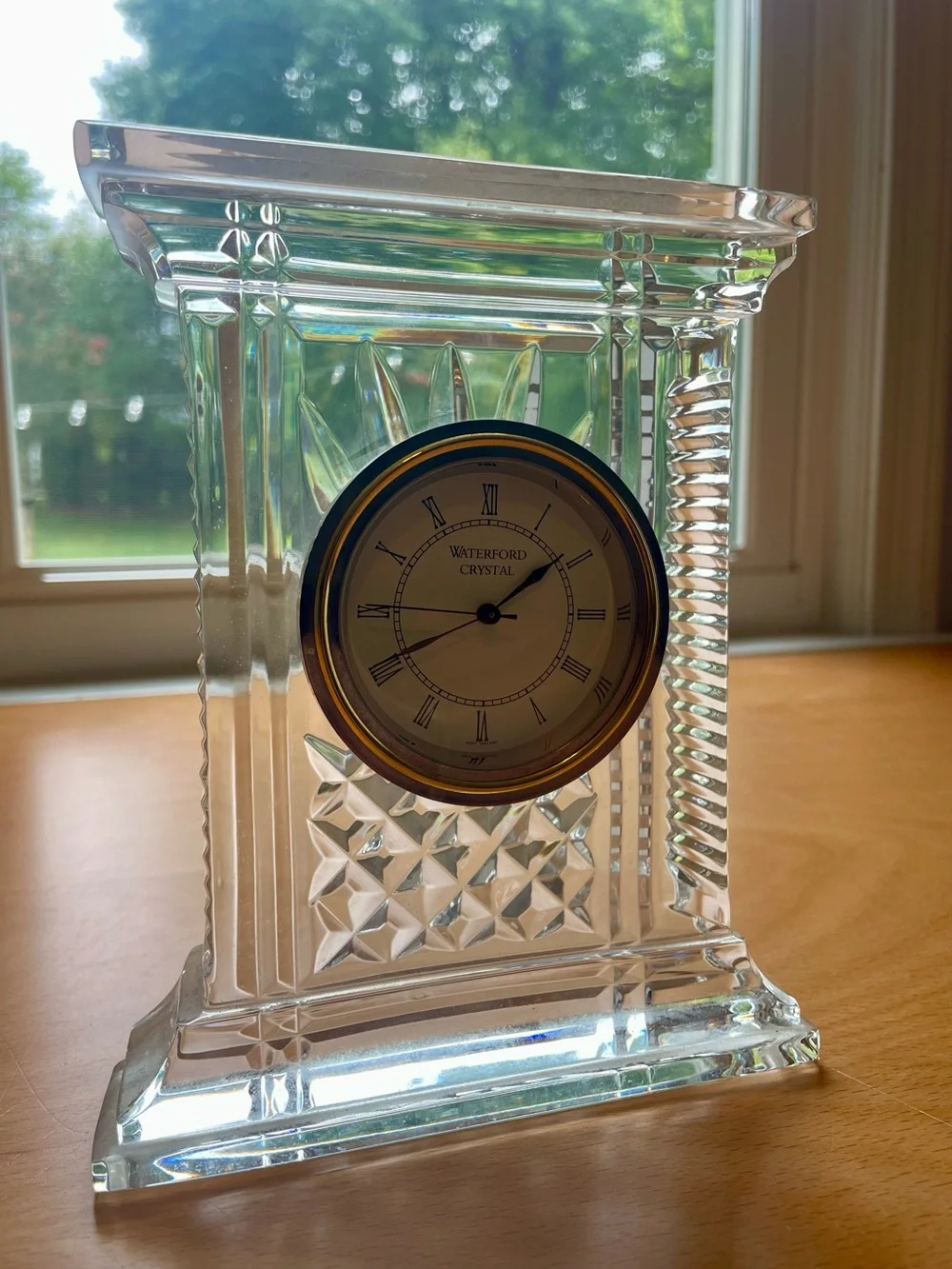 Waterford Crystal Clear Crystal Mantel Clock with Gold Bezel
